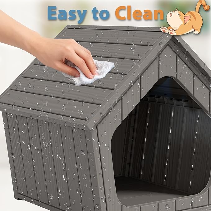 Cat Litter Box Enclosure, Resin Enclosed Litter Box Furniture with Air Holes, Outdoor Cat House Weatherproof, Wide Opening Design for Easy Cleaning, Grey