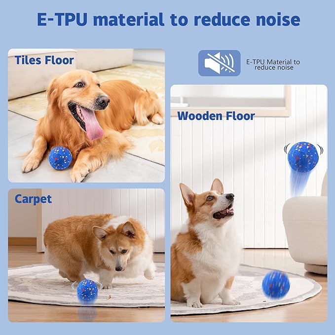 Interactive Dog Ball - Large E-TPU Automatic Vibrating Toy for Medium/Large Dogs, Motion-Activated Active Rolling Balls, Indoor/Outdoor Chew Proof Toy to Relieve Boredom & Anxiety(Blue,Large)