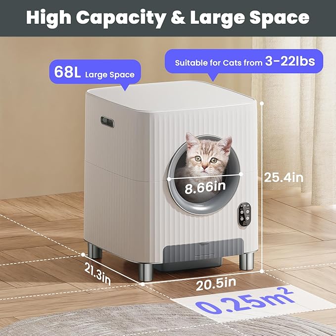 Upgraded Charmkit Self Cleaning Cat Litter Box With Electric Entrance Door, Video Monitor, Anti-Pinch, and Odor-Removal for Multiple Cats