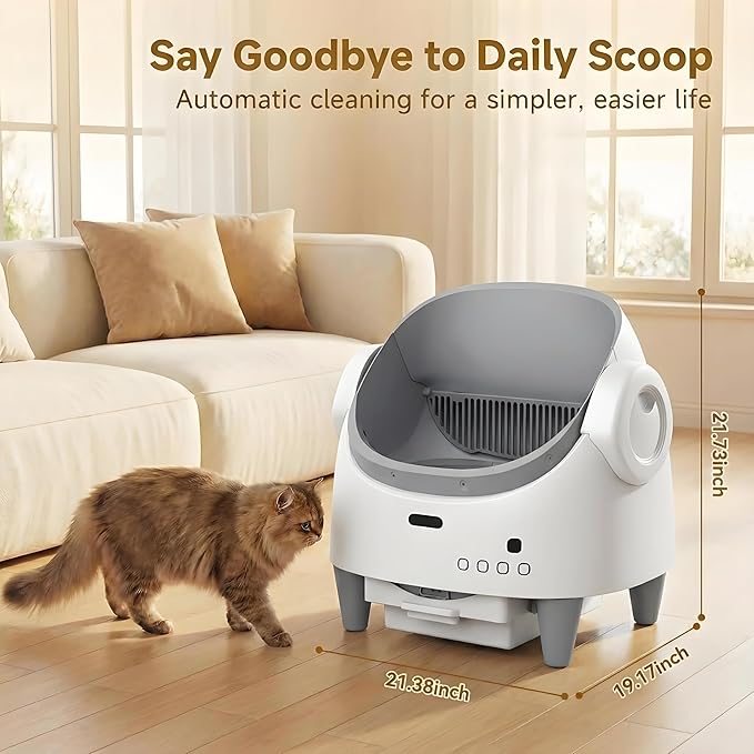 Open-Top Automatic Cat Litter Box, Self Cleaning Cat Litter Box with App Control & Weight Monitoring, 10.5L Large Capacity for Multiple Cats, Ultra-Quiet & Odor Control, 1 Rolls Refill Bags Included