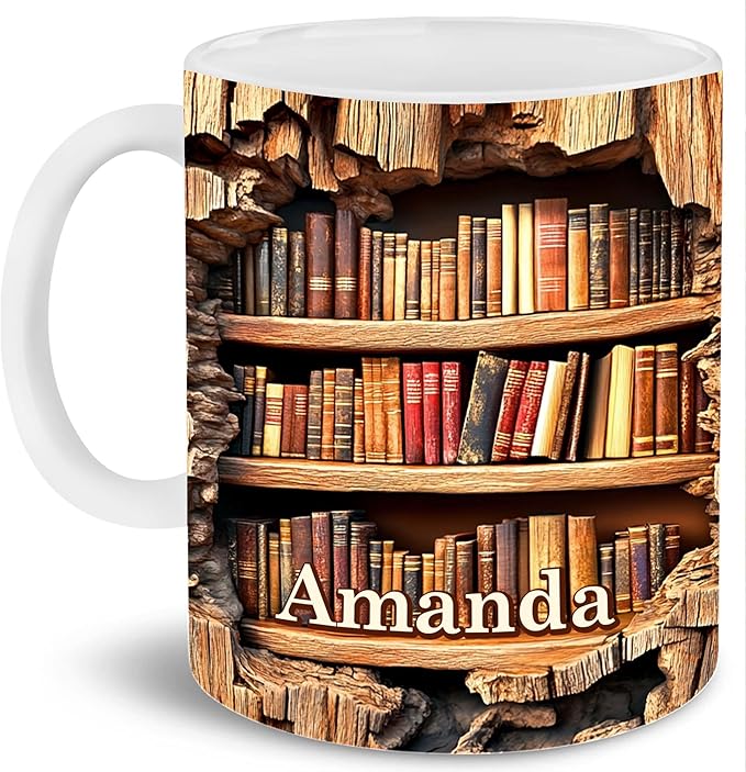 Personalized Book Lover Gifts - Book Lovers Gift For Bookworm, Readers, Librarians, Bookish - Library Bookshelf Mug Custom Avatar & Name - Bookish Gift For Friends, Women, Her