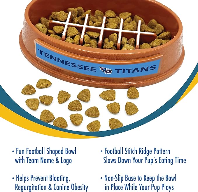 NFL Super-Bowl Tennessee Titans Slow Feeder Dog & Cat Bowl. Football Design for Healthy Digestion. Non-Slip for Large & Small Pets