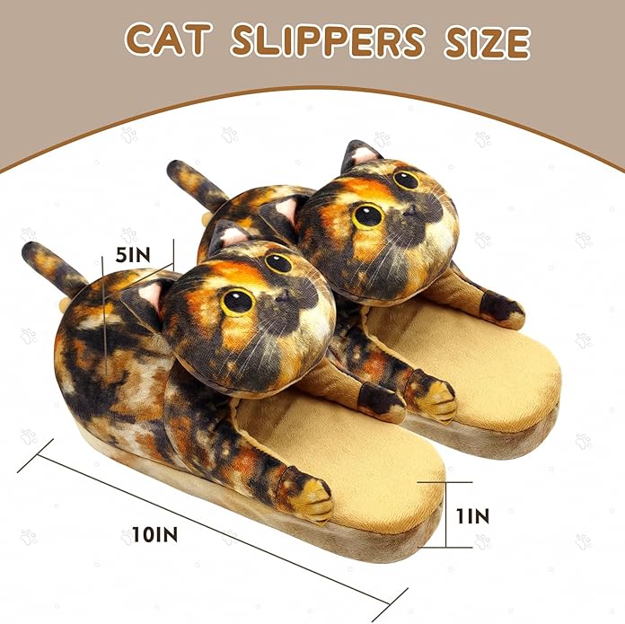 Funny Cat Slippers for Women,Fuzzy Animal Indoor House Shoes with Soft Memory Foam,Comfy Plush Warm Slip-on Slippers,Cat Gifts for Cat Lover