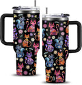 Cat Gifts for Women Cats Tumbler with Handle 40Oz Christmas Birthday Flowers & Elegance Cats Gift for Cat Lover Owner