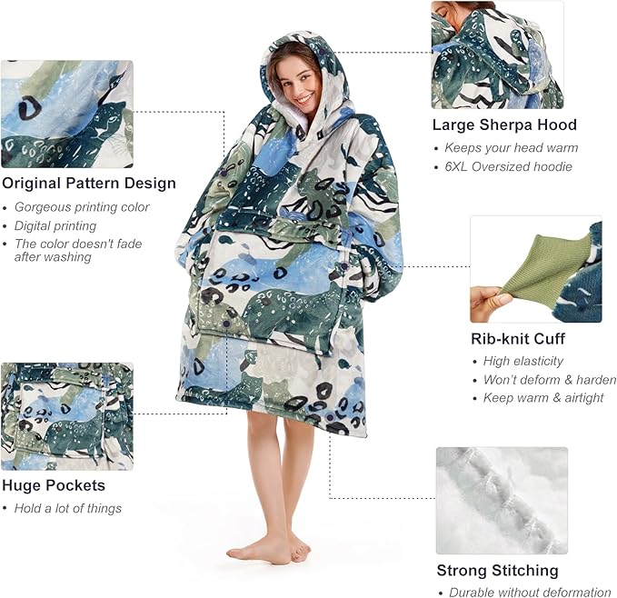 Narecte Cozy Oversized Blanket Hoodie Wearable Blanket Adults Soft Hooded Blanket Hoodie Birthday Gifts for Women Christmas