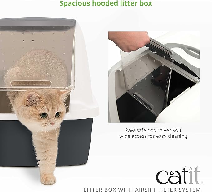 Catit Airsift Litter Pan Large – Covered Cat Litter Box with Dual-Action Odor Control Leak Preventing Design – Includes Filter Pad, Easy to Clean, Reduces Litter Tracking - 22.4” L x 18.3” H x 15.3” W