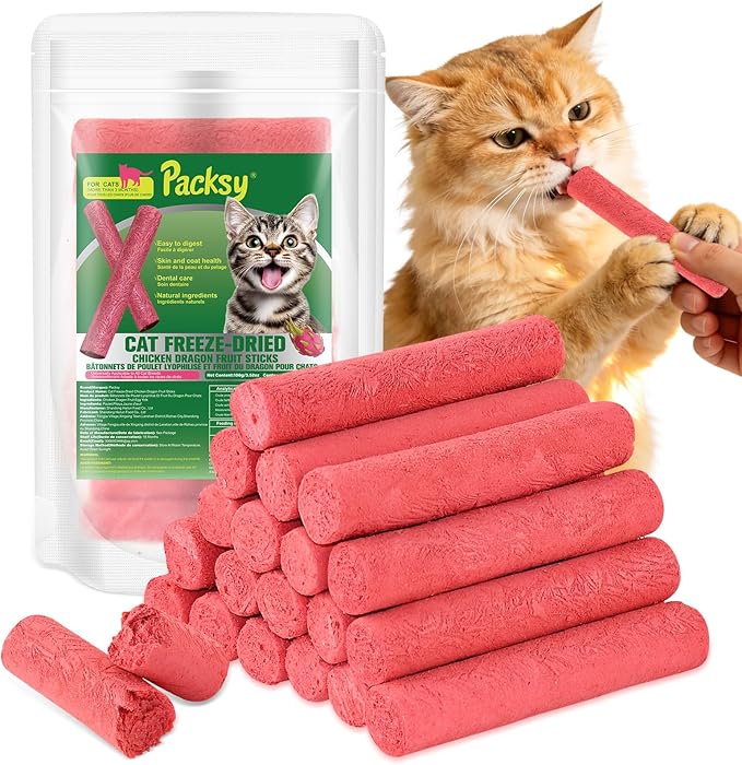 50g/1.75oz Freeze-Dried Chicken&Dragon Fruit Cat Sticks,Grain-Free,High-Protein Snack Sticks for Picky Cats,Delicious&Nutritious Healthy Treats