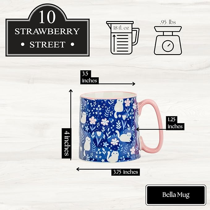 10 Strawberry Street Bella Mug, Curious Kitty, Set of 4