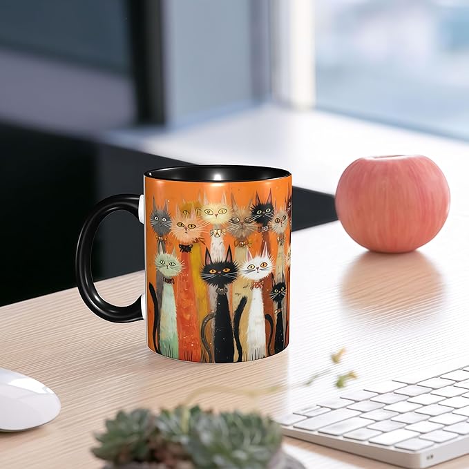 FyLybois Cat Coffee Mug Ceramic Coffee Cup with Handle Microwave Safe for Home or Office Gifts for Women and Men