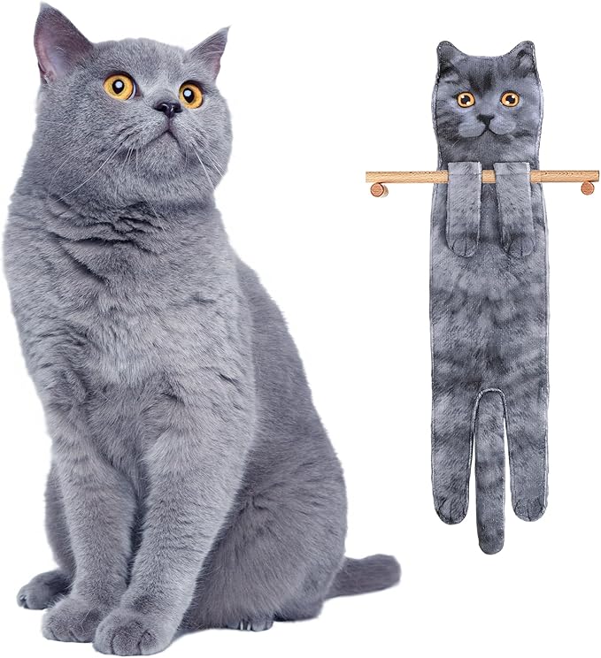 Funny Hand Towels for Bathroom Kitchen Decor - Cute Cat Hanging Hand Towel Kitchen Gadgets - Unique Housewarming Birthday Christmas Cat Lover Gift Ideas for Women Mom Lady Adults