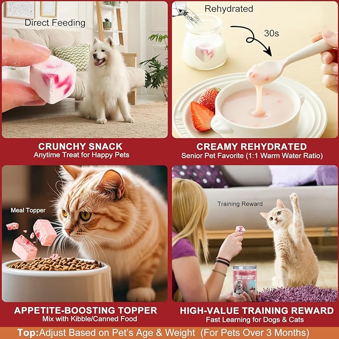 Freeze Dried Yogurt Dog Cats Treats Crunchy Snacks with Strawberry100g (3.52oz), High Protein Yogurts Snacks Pets Food for Cats Dogs Training (Strawberry Yogurt 1pcs)