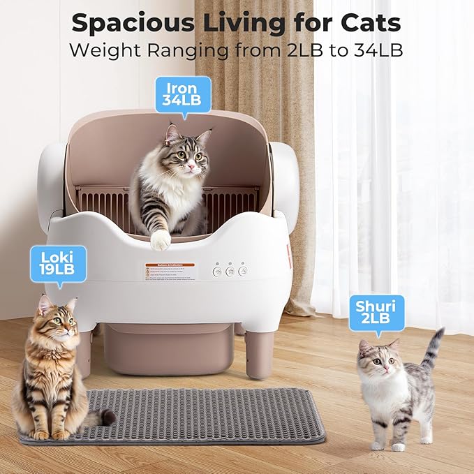 Automatic Self Cleaning Cat Litter Box: Scoop Free Litter Box with APP Control, Large Capacity for Multiple Cats, Odor Control, Ultra Quiet, Smart Safety Sensors