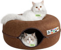 Cattasaurus Peekaboo Cat Cave Donut for Multiple & Large Cats up to 30-45 lbs, 3-in-1 Self Warming Cat Bed, Tunnel & Scratcher for Indoor Cats, Washable & Detachable Small Dog Bed (Brown, Large)