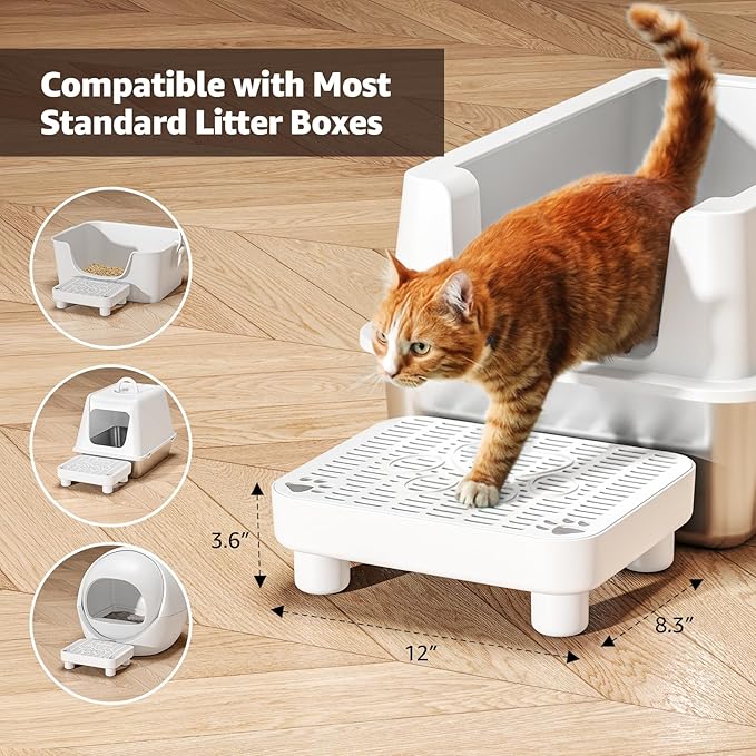 Cat Litter Box Step Ramp,Cat Litter Catcher Mat with ABS Material Base,Filter Function,Pedal Stool for Self-Cleaning Litter Box,Anti-Tracking & Non-Slip,Ideal for Kitten & Elderly Cats,White