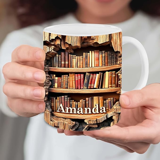 Personalized Book Lover Gifts - Book Lovers Gift For Bookworm, Readers, Librarians, Bookish - Library Bookshelf Mug Custom Avatar & Name - Bookish Gift For Friends, Women, Her