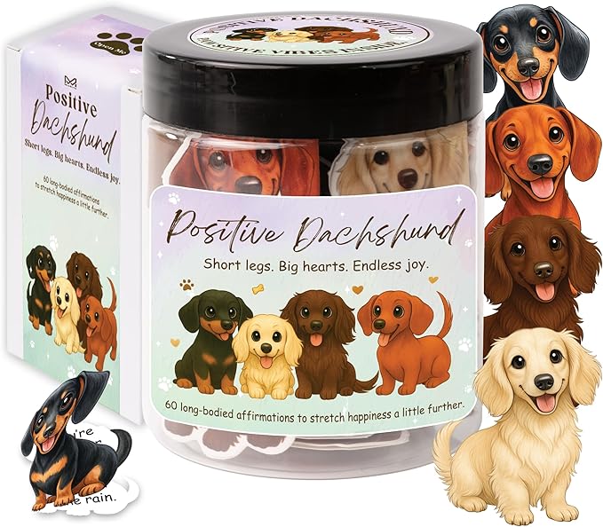 Miarita Positive Dachshund Jar – 60 Affirmation Cards for Anxiety & Self Care, Dachshund Gifts For Women, Dog Mom Gifts For Women, Weiner Dog Gift