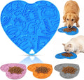 Silicone Slow Feeder Dog & Cat Bowl with Suction Cups – Non-Slip Fun Pattern for Dogs and Cats, Interactive Pet Enrichment Bowl, Treat Eating Feeder, Heart-Shaped Mat Compatible (Blue)