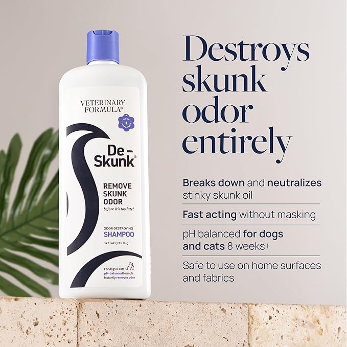 Odor Destroying Shampoo for Dogs, 32 oz. – Formulated with Powerful De-Greasers, Skunk Odor Remover for Pets, Carpet, Furniture and More – Removes Skunk Smell Fast