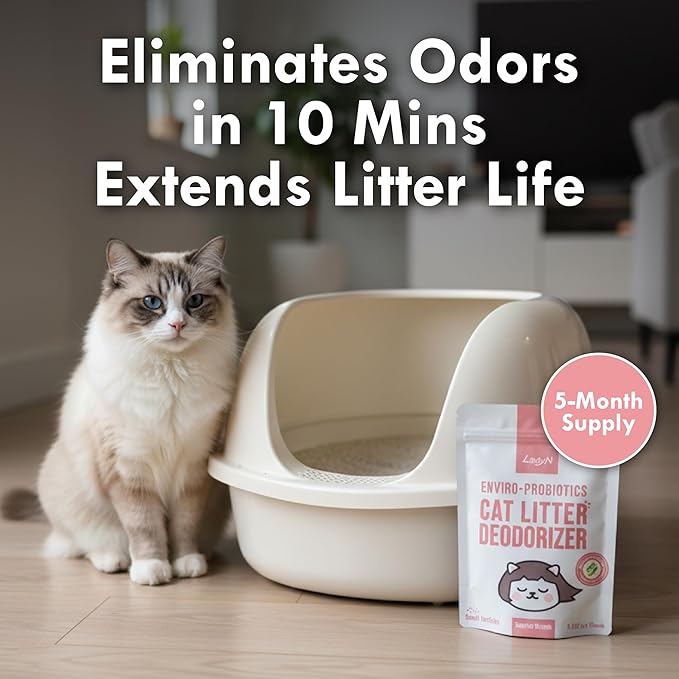 Lady N Cat Litter Deodorizer - 15 Packets (5 Month Supply) Fresh Sunrise Woods Scent, Long-Lasting Odor Eliminator for Automatic Litter Boxes & Liners, Natural Probiotic Formula, Safe for Kitty