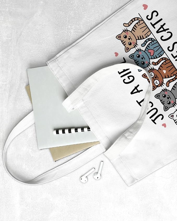 Cute Cat Canvas Tote Bag for Women Funny Cat Bag for Shopping Work Travel Lover Totes Gifts