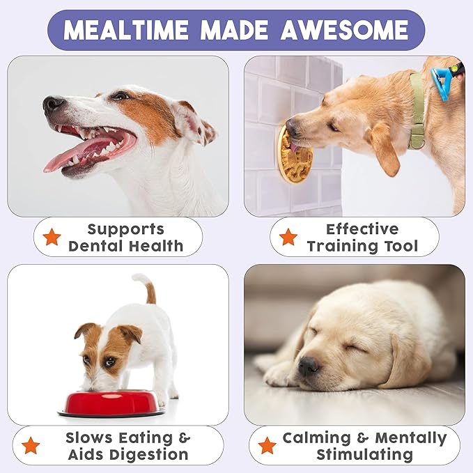 Awoo Snackaroni - Silicone Slow Feeder for Dog Bowls Over 5.5-Inches - Non-Slip, Wet and Dry Food-Compatible Pet Dish with Suction Cups - Extends Mealtime for Fast Eaters - Dishwasher Safe (Lavender)