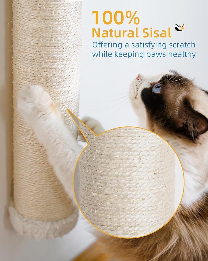 Aechonow 34'' Wall Cat Scratching Post, Wall Mounted Cat Scratcher for Indoor Cats, Tall Sisal Pole for Large Adult Cat Pet Climb Stretch Walk