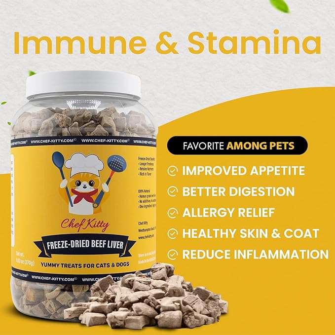 Freeze Dried Beef Liver Dog Treats | Healthy Kitten Treats, Single Ingredient, Raw | High Protein Cat & Dog Food Toppers, Grain-Free | Inspected & Tested in USA | 3.9 oz