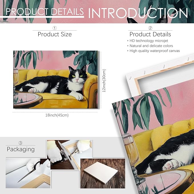 Cute Tuxedo Cat Wrapped Framed Poster Pet Art Funny Cat Lover Gift Wall Art Room Decor Aesthetics Ready To Hang 12X18 inch