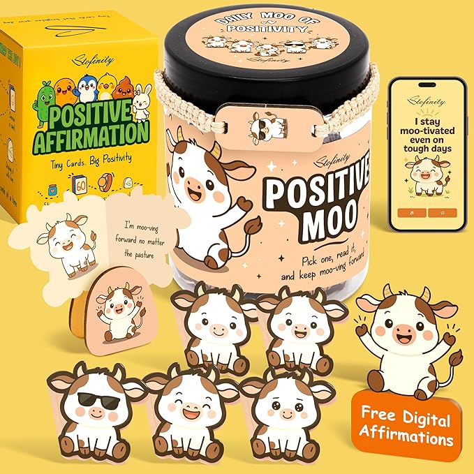 Stofinity Positive Cow Gifts For Women Cow Lovers - Daily Affirmation Cards For Men Coworkers, Cute Friend Birthday Gifts For Women Teacher, Trendy Stuff Teenage Girl Gift For Christmas, Easter