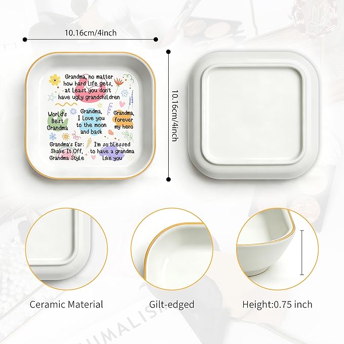 PUDDING CABIN Grandma Gifts: Jewelry Dish - At Least You Don't Have Ugly Grandchildren - Sentimental Gifts for Grandma Mother’s Day, Birthday, Christmas & Wedding