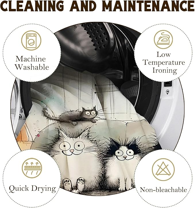 Kawaii Cartoon Cat Shower Curtains,Cute Cat Bathroom Decor for Kids Women,Funny Waterproof Polyester Bath Curtains for Home Decor,72x72 Inch