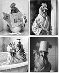 FITIE Funny Chicken Bathroom Wall Art Posters Set of 4, Chicken Bathroom Decor, Humorous Farmhouse Animal Rooster Hen Canvas Prints Artwork Wall Decor for Bath Room Washroom, 8x10 Unframed