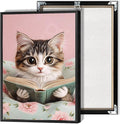 Trendy Cat Reading In Bed Canvas Wall Art Funny Pink Flower Animal Poster Funky Cat Lovers Monet Minimalist Prints Painting For Home Bedroom Kids Room Dorm Wall Decor 12x16in Framed