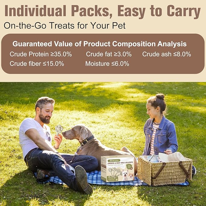 Memorjew 25PCS Chicken & Goat Milk Freeze- Dried Lollipops｜Individually Wrapped, Portable Dental Food for Dogs & Cats (Chicken & Goat Milk Flavor, 25pcs)
