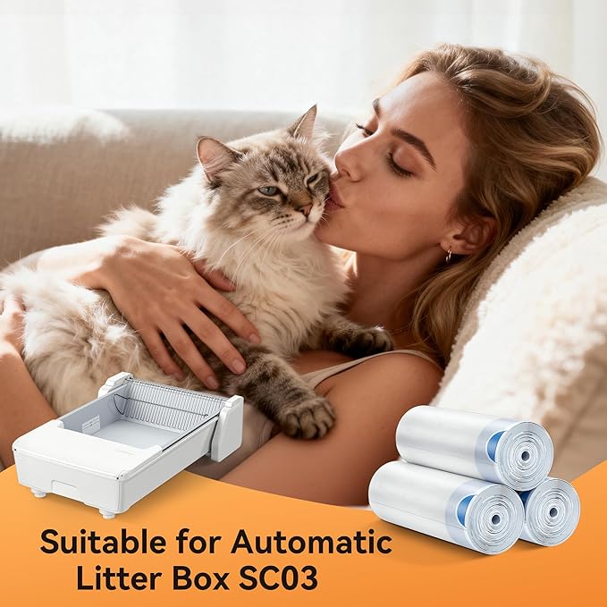 Meowant Cat Litter Box Liner for SC03, Heavy Duty Drawstring Trash Bags(60PCS) for MeoWant MW-SC03 Automatic Litter Box, Extra Thick Leakproof, 3 Rolls (20 Bags/Roll)