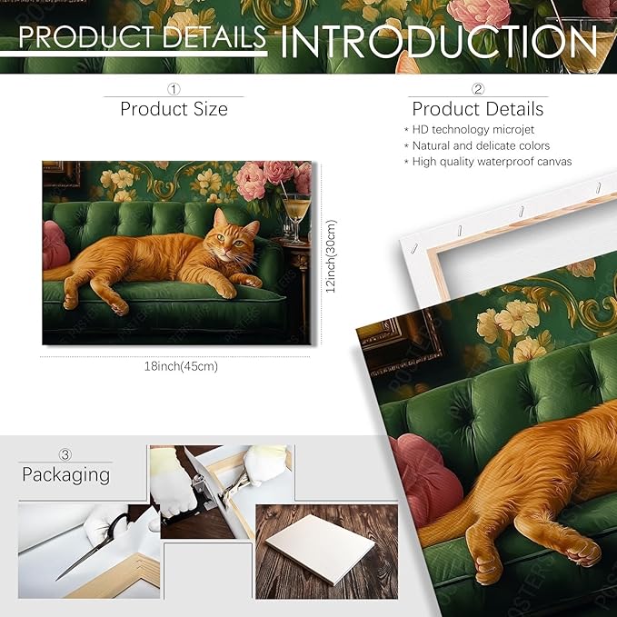 Cute Orange Cat Wrapped Framed Print Poster Pet Art Funny Orange Cat Lover Gift Wall Art Room Decor Aesthetics Ready To Hang 12X18 inch
