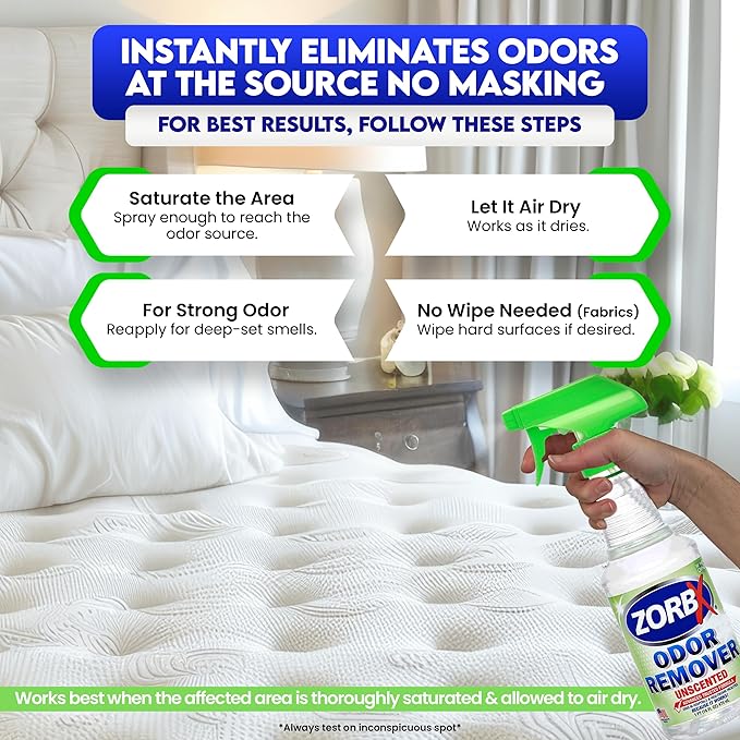 ZORBX Unscented Odor Eliminator for Strong Odor 16 Oz + 128 Oz - Used in Hospitals & Healthcare Facilities - Advanced Trusted Formula, Fast-Acting Odor Remover Spray for Dog, Cat, House & Carpet