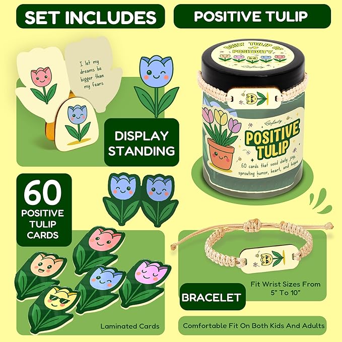 Stofinity Positive Tulip Flower Gifts For Women - Meaningful Mothers Day Gift For Mom, Sister, Grandma - Daily Affirmation Cards Motivational Desk Decor