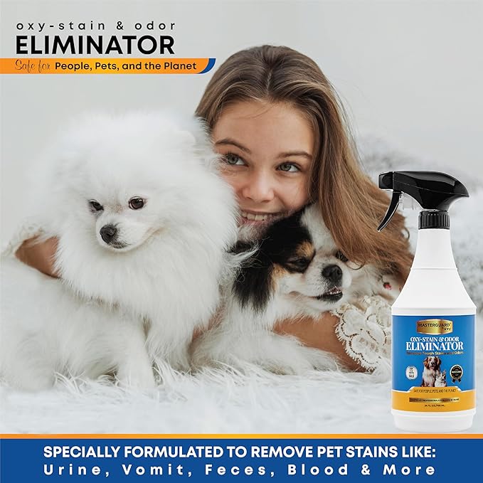 MASTERGUARD Oxy-Powered Stain & Odor Eliminator – Water-Based, Non-Toxic Spray for Clothing, Upholstery, Rugs & Carpets – Removes Wine, Urine, Blood & Odors – Safe for Kids & Pets
