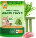 Freeze-Dried Cat Grass Sticks for Teething, High Meat Content Hairball Control & Dental Health Chews, Grain-Free Cat Treats with Chicken & Egg Yolk