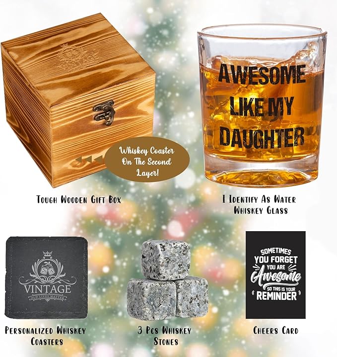 Ithmahco Awesome Like My Daughter Whiskey Glass - Funny Girl Dad Gifts, Funny Whiskey Glass White Elephant Gifts for Dad from Daughter, New Girl Dads Christmas Bourbon Glass Gag Gift