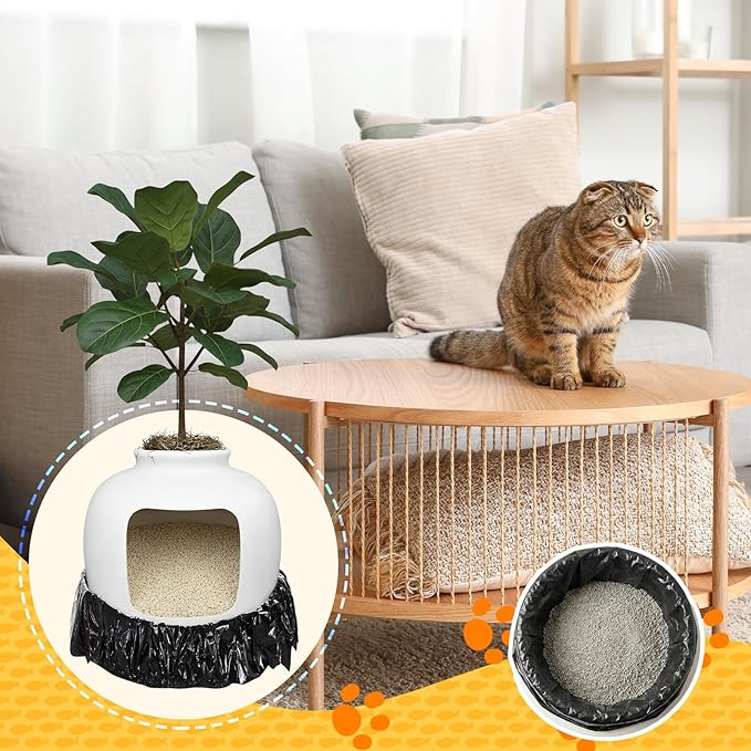 Eaasty 50 Pack Disposable Cat Litter Box Liners with 6 Carbon Filters Compatible with Popur X5 Self-cleaning Hooded Litter Box Cat Trash Bags with Elastic Band Absorbing Odor Waterproof and Leak Proof