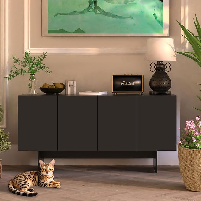 Double Litter Box Enclosure, Litter Box Enclosure for 2 Litter Boxes, Modern Litter Box Furniture for 2 Cats, Scandi Style (Black)