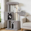Small Cat Tree Tower for Indoor Cats, 40 in Medium Compact Adults Cat Beds Trees with 2 Condos, Sisal Scratching Post, Large Perch Platform, Multi-Level Kitty Kitten Climbing Stands House(Light Grey)