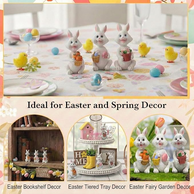 Bunny Decorations Bunny Figurines Spring Decor Set of 3 Small Rabbit Statues for Home Office Decor