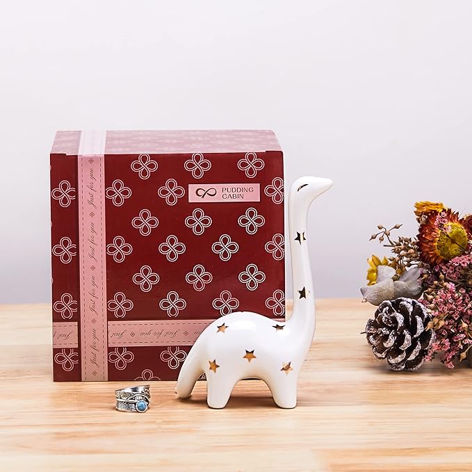 PUDDING CABIN White Dinosaur Ring Holder, Engagement Wedding Ring Stand, Dinosaur Gifts, Cute Preppy Room Decor, Birthday Gifts for Women Her Girls Friends, Bridal Shower Bridesmaid Gifts