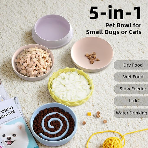 5-in-1 Dog Bowls Set, 6.1 inch Cute Colorful Hamburger-Shaped Dog Food Bowl Stackable for Easy Storage and Travel, Cat Bowls for Food and Water, Pet Bowls Suitable for Small and Medium Dogs (Pink