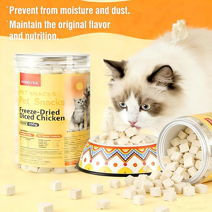 Freeze Dried Chicken Cat & Dog Treat, High Protein & Low Fat, Single Ingredient Natural Dehydrated Chicken Cube, Weight Control &Training Treats, Nutritional Food Topper for Pets
