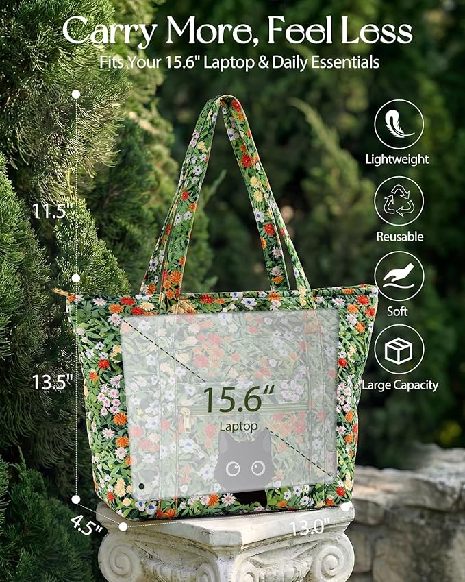 Miss Adola Quilted Tote Bag with Zipper - Laptop Tote Bag for Women, Large Capacity with Pockets for Work Teacher Travel