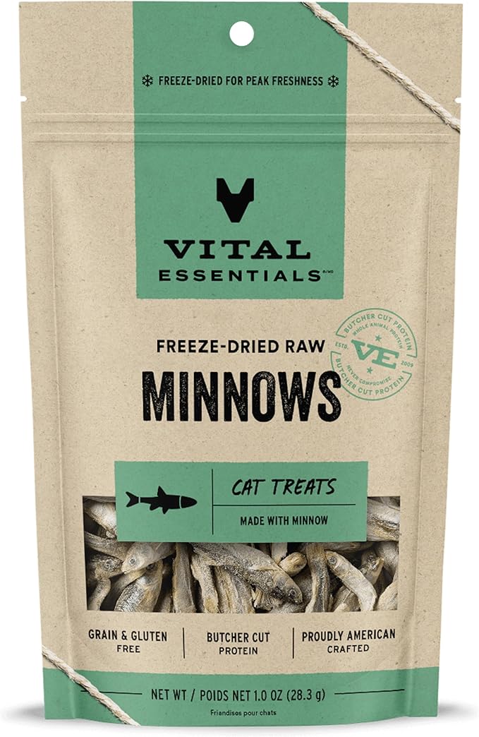 Vital Essentials Freeze Dried Raw Single Ingredient Cat Treats, Minnows, 1 oz (Pack of 6)